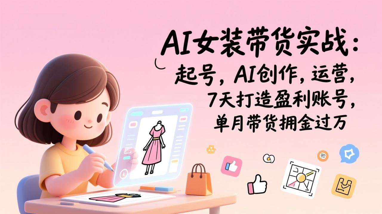 AI女装带货实战：起号，AI创作，运营，7天打造盈利账号，单月带货佣金过万-青禾学社