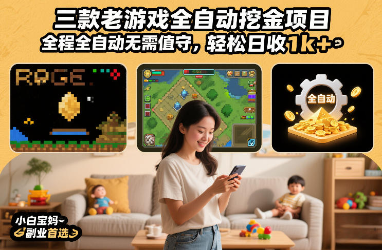 三款老游戏全自动挖金项目,全程全自动无需值守,轻松日收1k+,小白宝妈副业首选【揭秘】-青禾学社