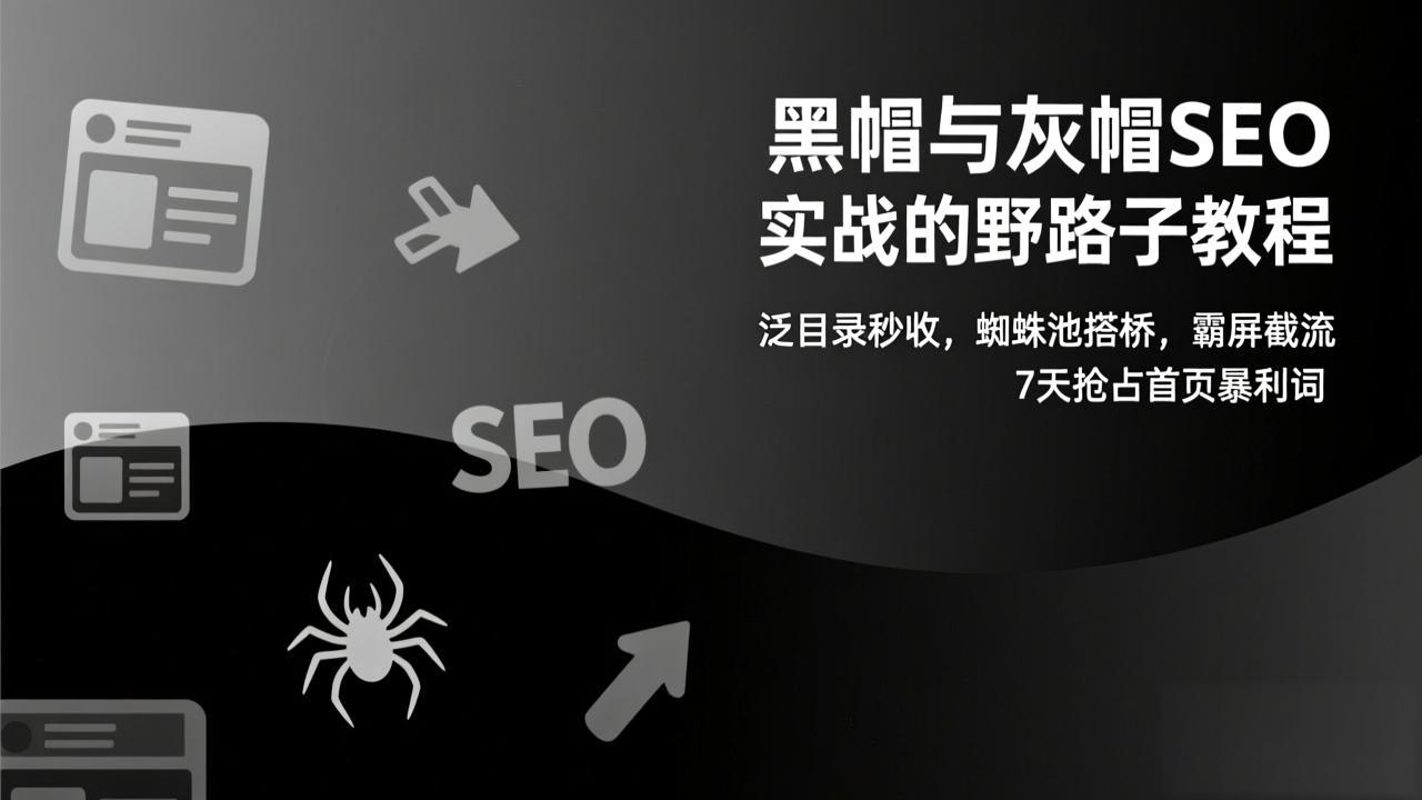 黑帽与灰帽SEO实战的野路子教程：泛目录秒收，蜘蛛池搭桥，霸屏截流，7天抢占首页暴利词-青禾学社