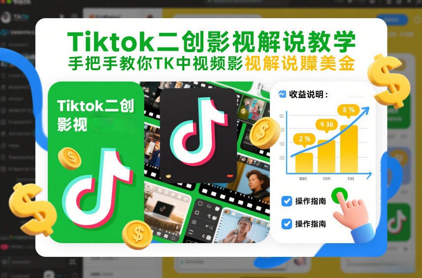 Tiktok二创影视解说教学，手把手教你TK中视频影视解说賺美金(更新26年1月)-青禾学社