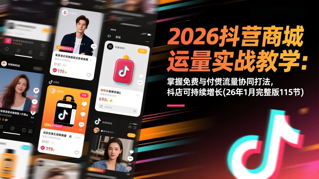 2026抖音商城运营实战教学：掌握免费与付费流量协同打法，抖店可持续增长(26年1月完整版115节-青禾学社