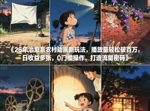 26年治愈系农村动画新玩法，播放量轻松破百万，日收益多张，0门槛操作，打造流量密码-青禾学社