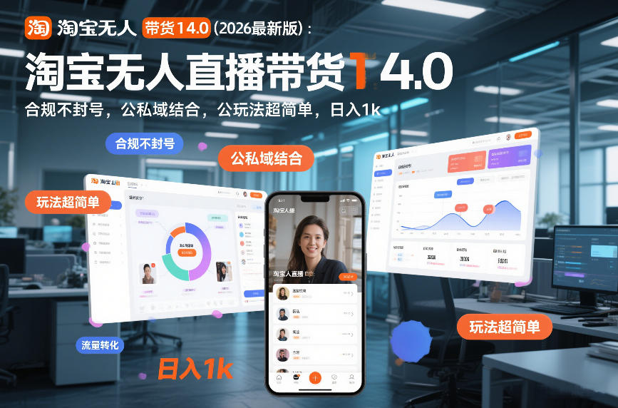 淘宝无人直播带货14.0(2026最新版)：合规不封号，公私域结合，玩法超简单，日入1k+【揭秘】-青禾学社