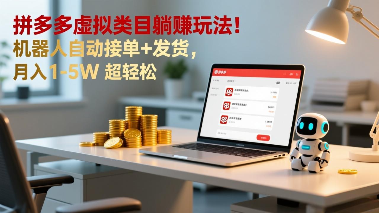 多多虚拟类目躺赚玩法!机器人自动接单+发货,月入 1-5W 超轻松-青禾学社