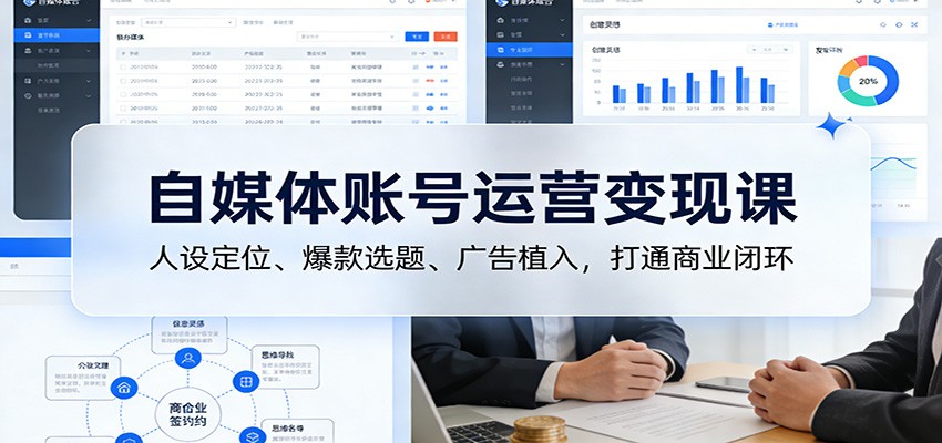 自媒体账号运营变现课:人设定位、爆款选题、广告植入,打通商业闭环-青禾学社