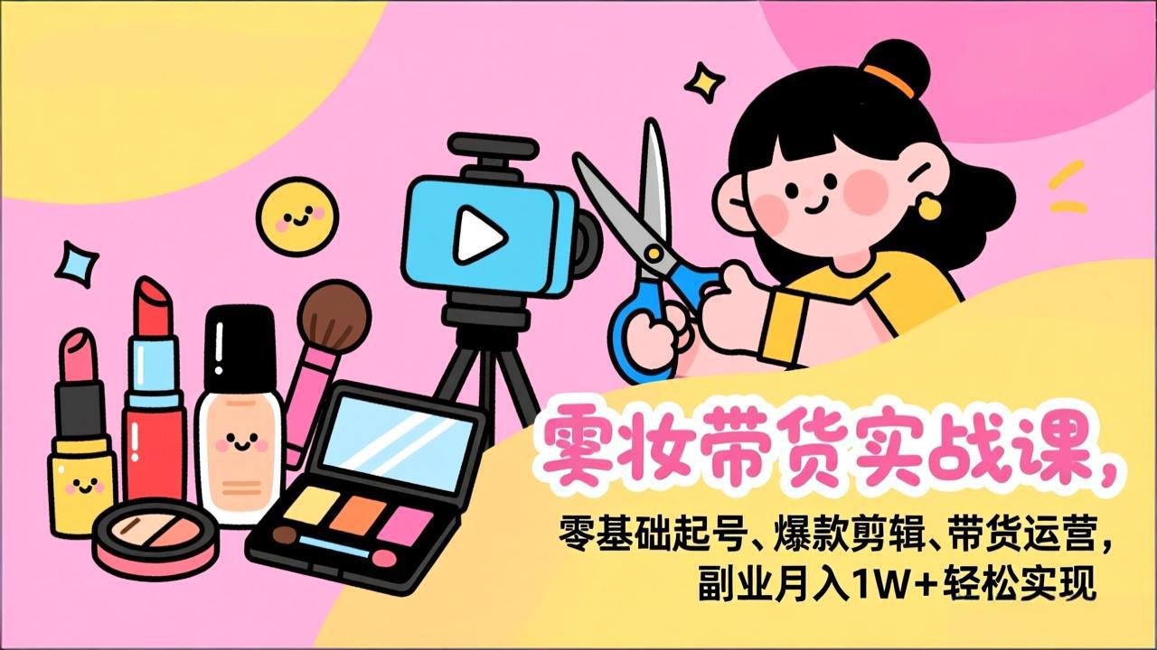 美妆带货实战课,零基础起号、爆款剪辑、带货运营,副业月入1W+轻松实现-青禾学社