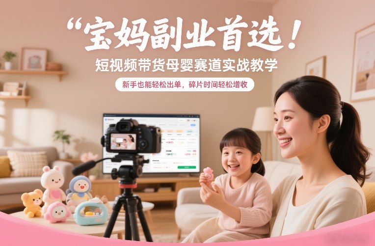 宝妈副业首选！短视频带货母婴赛道实战教学，新手也能轻松出单，碎片时间轻松增收-青禾学社