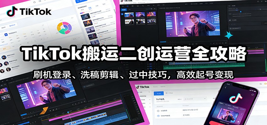 TikTok搬运二创运营全攻略：刷机登录、洗稿剪辑 、过中技巧，高效起号变现-青禾学社
