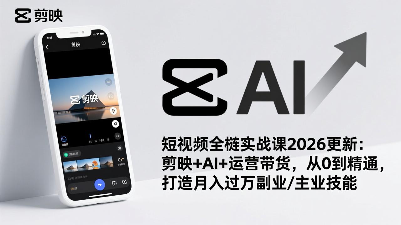 短视频全栈实战课2026更新：剪映+AI+运营带货，从0到精通，打造月入过万副业/主业技能-青禾学社
