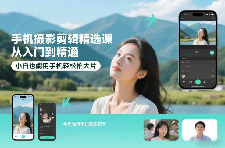 手机摄影剪辑精选课，从入门到精通，小白也能用手机轻松拍大片-青禾学社