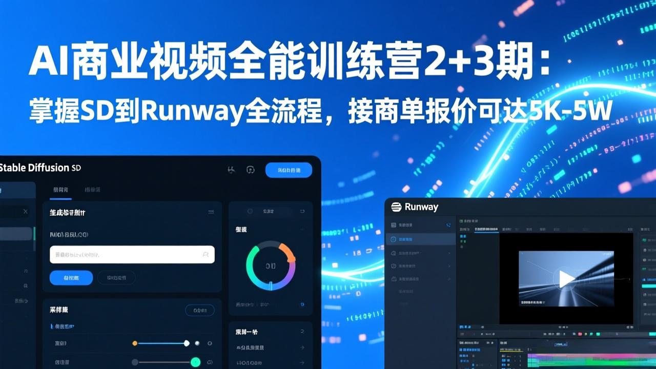 AI商业视频全能训练营2+3期：掌握SD到Runway全流程，接商单报价可达5K-5W-青禾学社