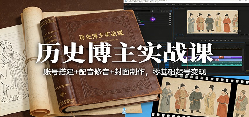 历史博主实战课：账号搭建+配音修音+封面制作，零基础起号变现-青禾学社