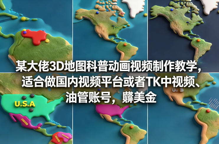某大佬3D地图科普动画视频制作教学，适合做国内视频平台或者TK中视频、油管账号，賺美金-青禾学社