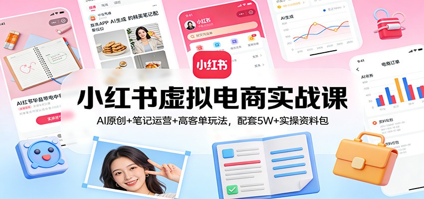 小红书虚拟电商实战课：AI原创+笔记运营+高客单玩法，配套5W+实操资料包-青禾学社