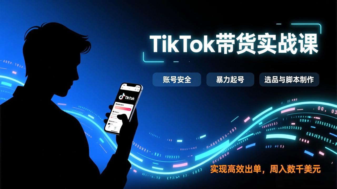 TikTok带货实战课，涵盖账号安全、暴力起号、选品与脚本制作，实现高效出单，周入数千美元-青禾学社