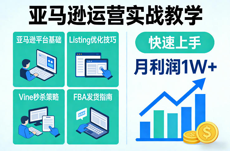 亚马逊运营实战教学，亚马逊平台+Listing优化+Vine秒杀+FBA发货等，快速上手，实现店铺月利润1W-青禾学社