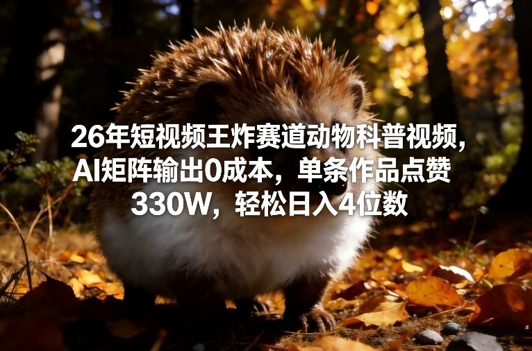 26年短视频王炸赛道动物科普视频，AI矩阵输出0成本，单条作品点赞330W，轻松日入4位数-青禾学社