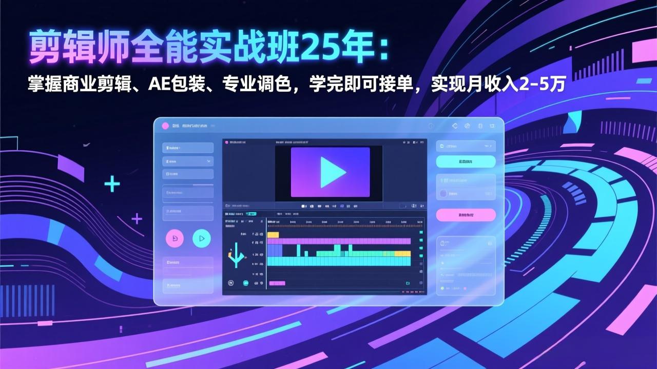剪辑师全能实战班25年：掌握商业剪辑、AE包装、专业调色，学完即可接单，实现月收入2-5万-青禾学社