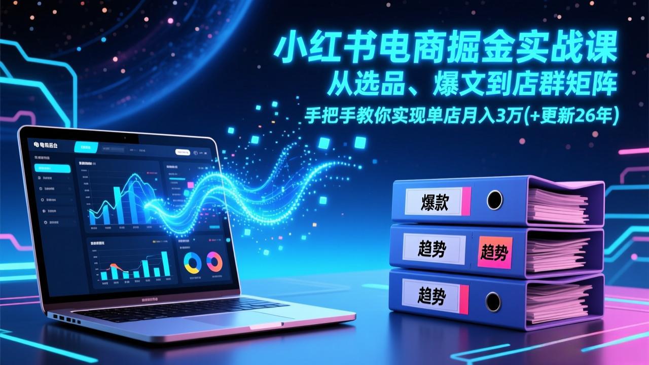 小红书电商掘金实战课，从选品、爆文到店群矩阵，手把手教你实现单店月入3万+(更新26年-青禾学社