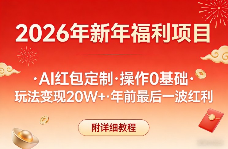 新年福利项目，AI红包定制，操作0基础，玩法变现20W+年前最后一波红利，附详细教程-青禾学社