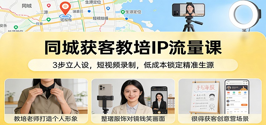 同城获客教培IP流量课：3步立人设，短视频录制，低成本锁定精准生源-青禾学社