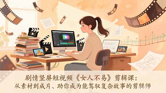 剧情竖屏短视频《女人不易》剪辑课：从素材到成片、助你成为能驾驭复杂故事的剪辑师-青禾学社