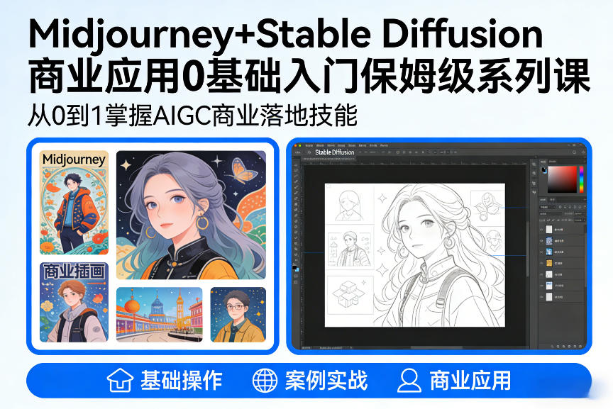 AIGC商业应用Midjourney+Stable Diffusion教程，0基础入门保姆级系列课-青禾学社