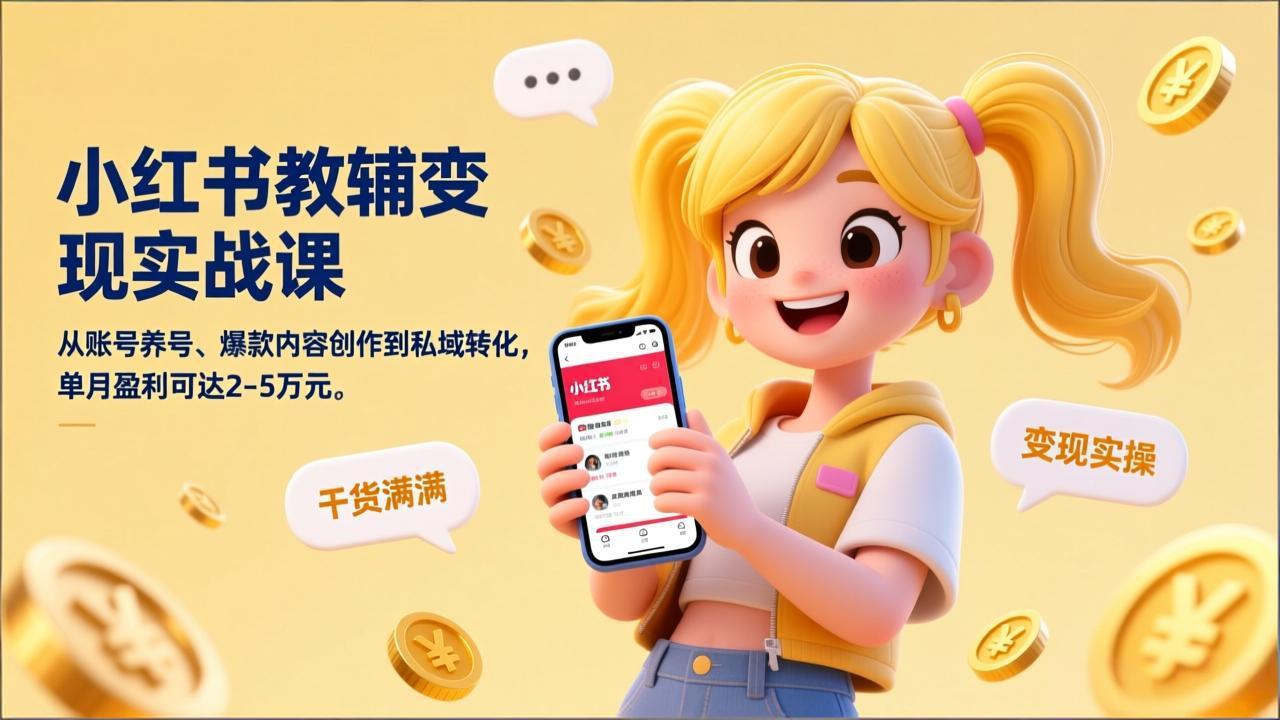 小红书教辅变现实战课，从账号养号、爆款内容创作到私域转化，单月盈利可达2-5万元-青禾学社