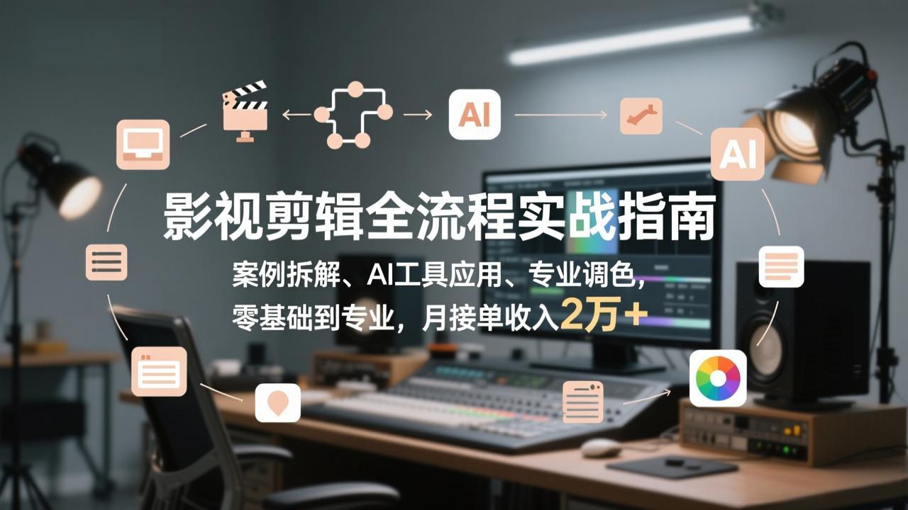 影视剪辑全流程实战指南，案例拆解、AI工具应用、专业调色，零基础到专业，月接单收入2万+-青禾学社