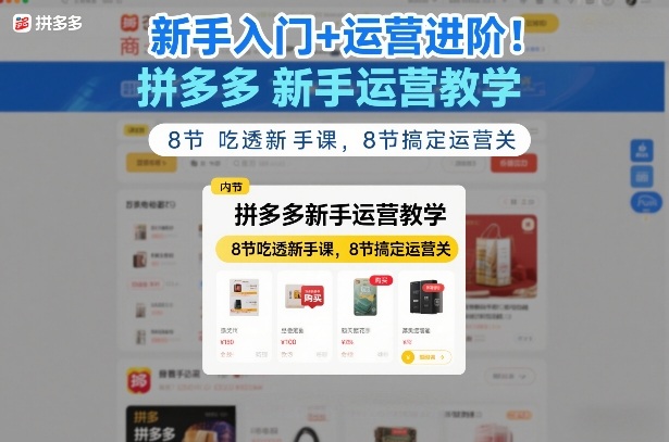 新手入门+运营进阶！拼多多新手运营教学，8节吃透新手课，8节搞定运营关-青禾学社