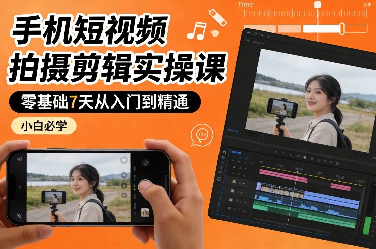 手机短视频拍摄剪辑实操课，零基础7天从入门到精通，小白必学-青禾学社