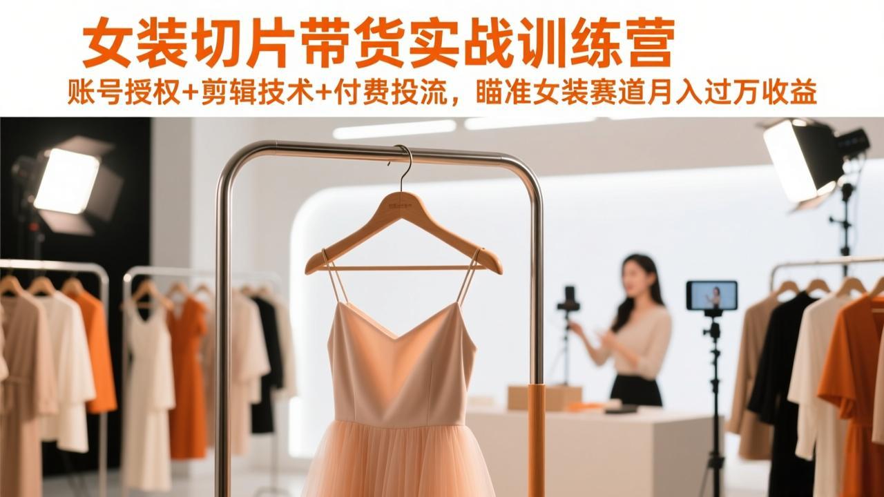 女装切片带货实战训练营，账号授权+剪辑技术+付费投流，瞄准女装赛道月入过万收益-青禾学社