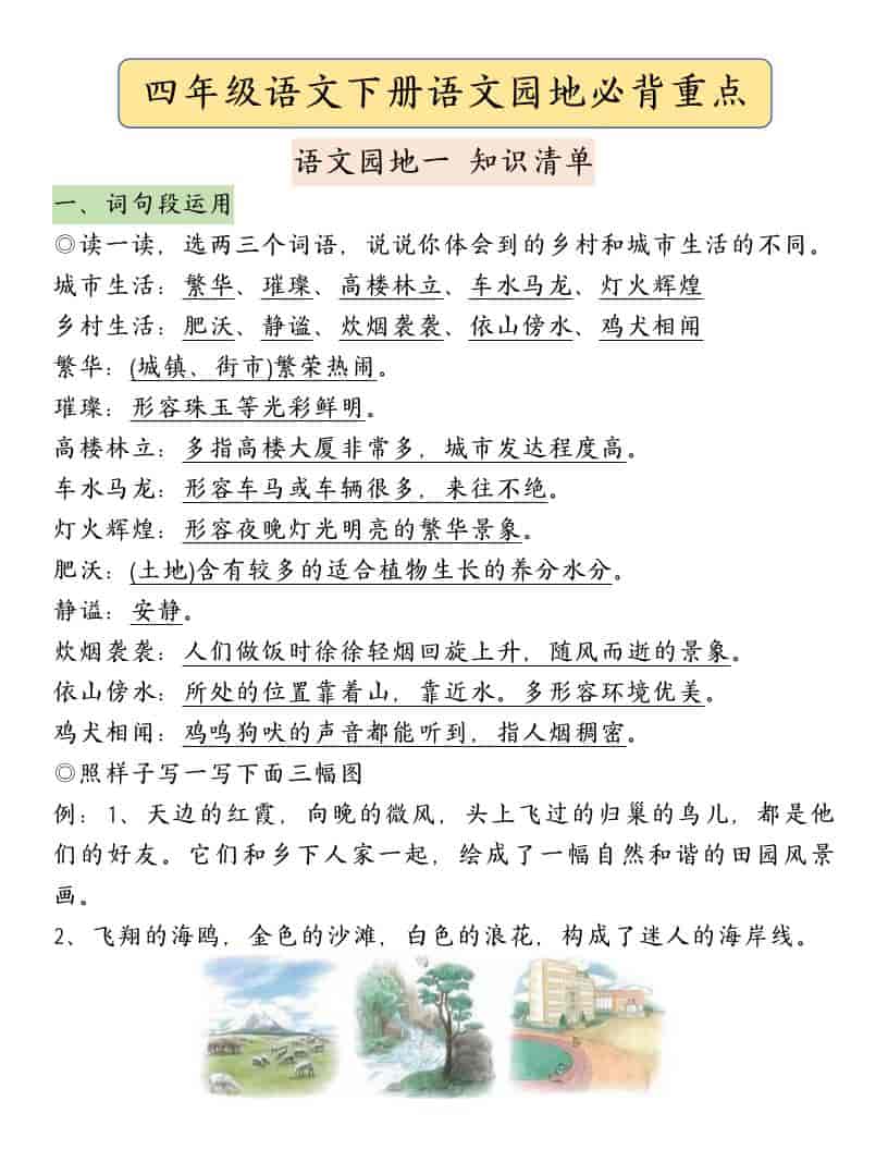 四年级下语文园地必背重点考点总结-青禾学社