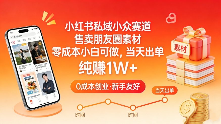 小红书私域小众赛道，售卖朋友圈素材，零成本小白可做，当天出单，月入1W+-青禾学社