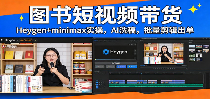 图书短视频带货：Heygen+minimax实操，AI洗稿 ，批量剪辑出单-青禾学社