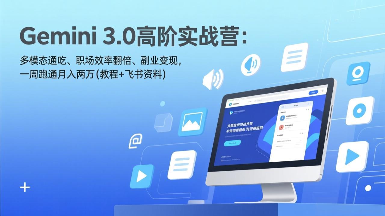 Gemini 3.0高阶实战营：多模态通吃、职场效率翻倍、副业变现，一周跑通月入两万(教程+飞书资料-青禾学社