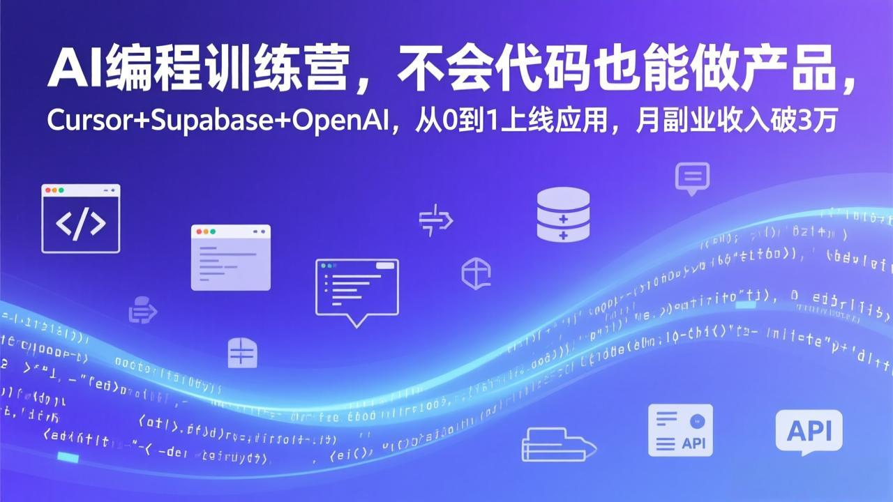 AI编程训练营，不会代码也能做产品，Cursor+Supabase+OpenAI，从0到1上线应用，月副业收入破3万-青禾学社