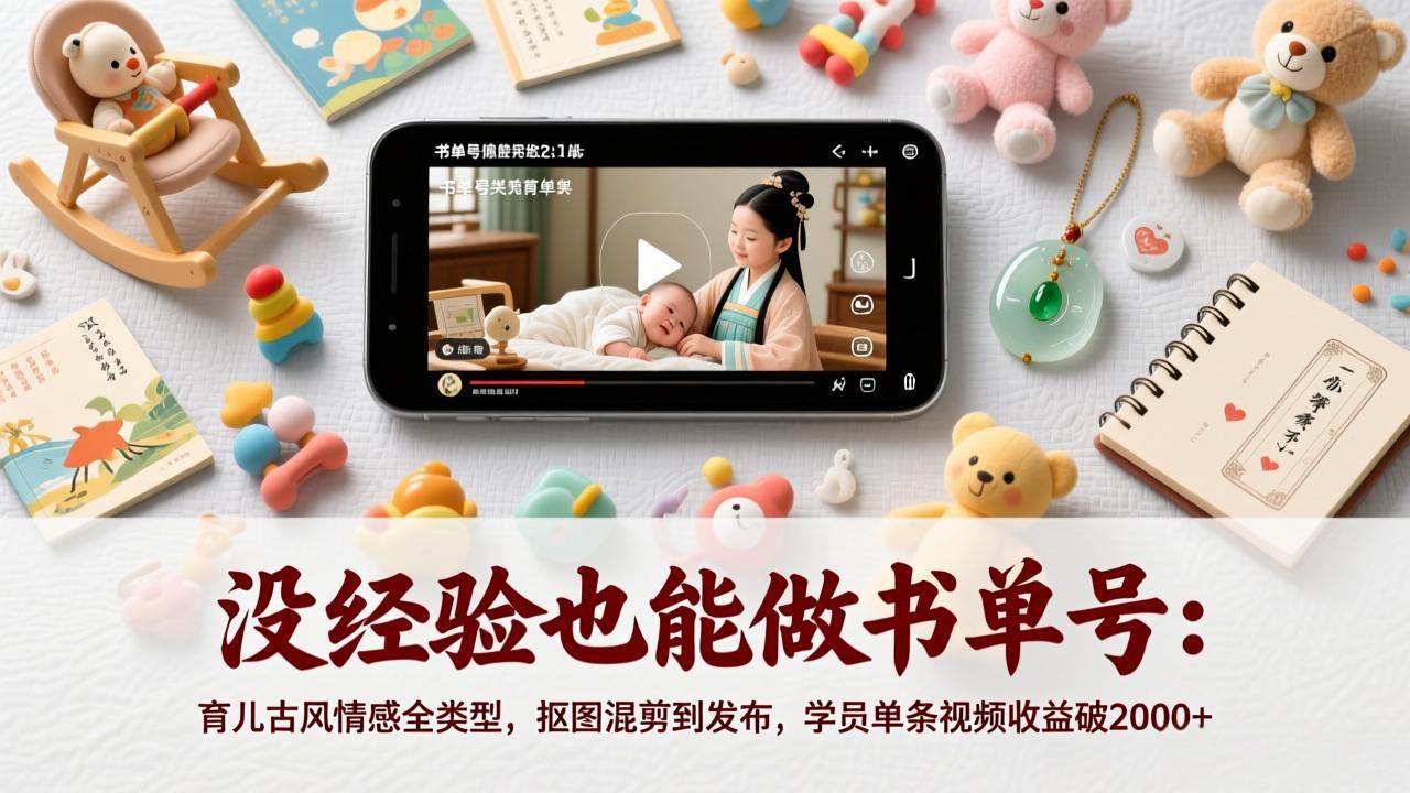 没经验也能做书单号：育儿古风情感全类型，抠图混剪到发布，学员单条视频收益破2000+-青禾学社