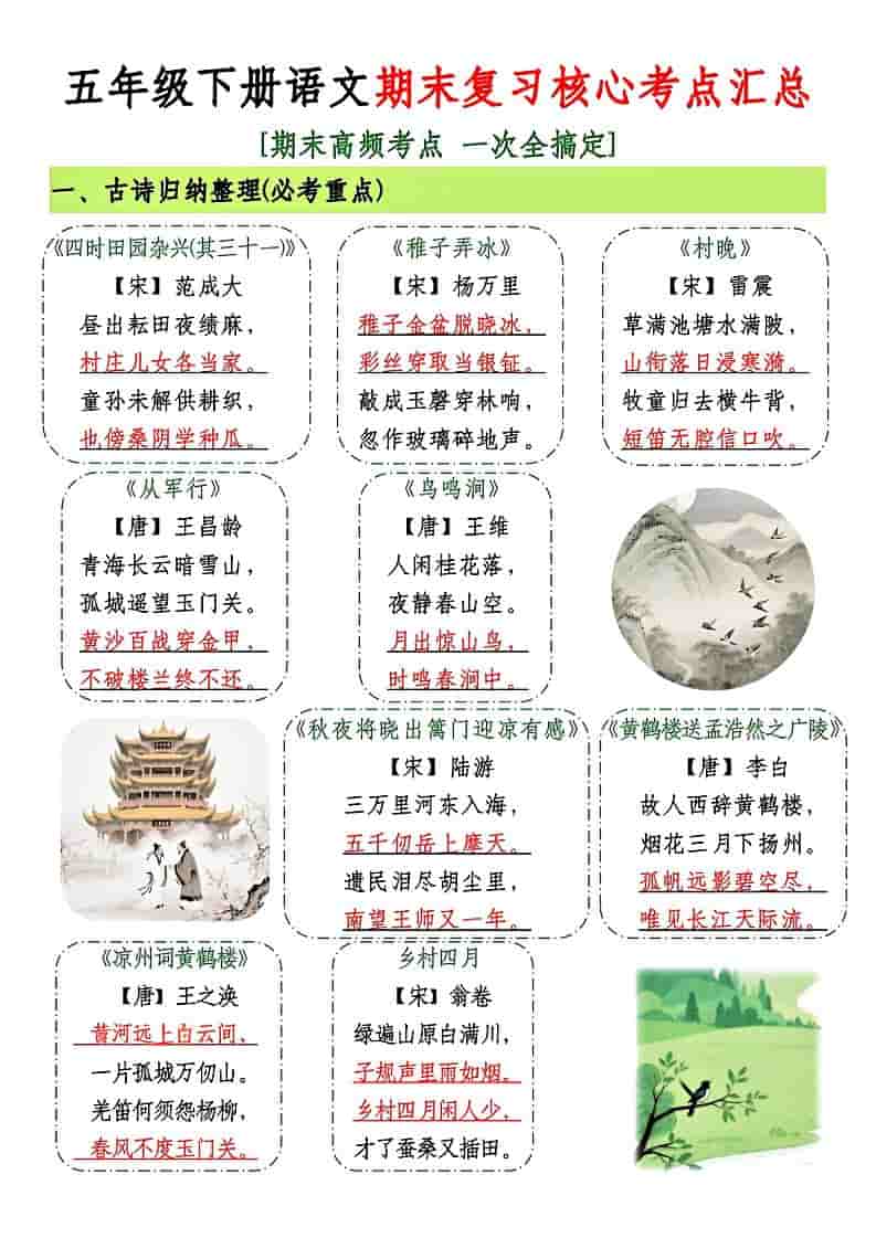 五年级下语文期末复习核心考点汇总-青禾学社