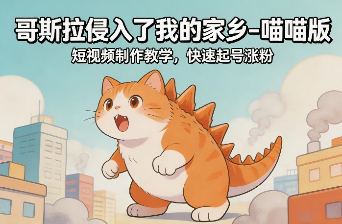 哥斯拉侵入了我的家乡–喵喵版短视频制作教学，快速起号涨粉-青禾学社