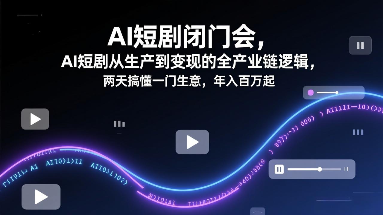 AI短剧闭门会，AI短剧从生产到变现的全产业链逻辑，两天搞懂一门生意，年入百万起-青禾学社