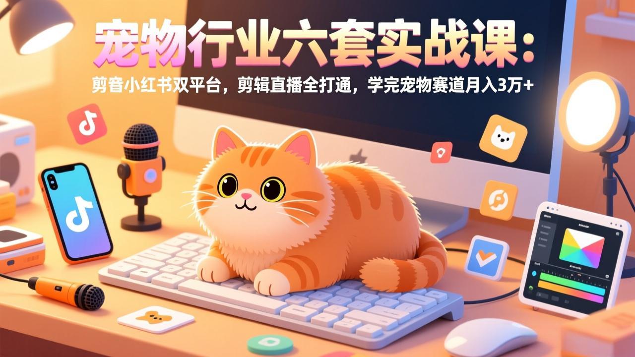 宠物行业六套实战课：抖音小红书双平台，剪辑直播全打通，学完宠物赛道月入3万+-青禾学社