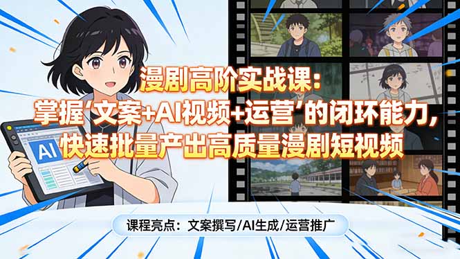 漫剧高阶实战课：掌握“文案+AI视频+运营”的闭环能力，快速批量产出高质量漫剧短视频-青禾学社