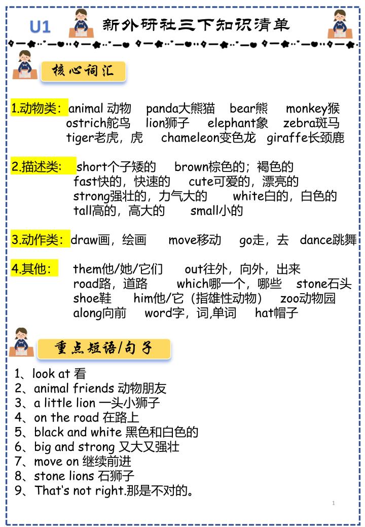 三下外研版英语知识点清单12页-青禾学社