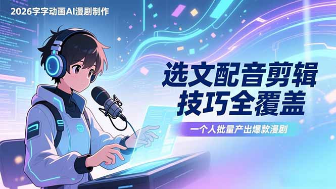 2026字字动画AI漫剧制作-1期，选文配音剪辑技巧全覆盖，一个人就能批量产出爆款漫剧-青禾学社