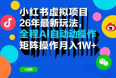 小红书虚拟项目26年最新玩法，全程AI自动操作，矩阵操作月入1W＋【揭秘】-青禾学社