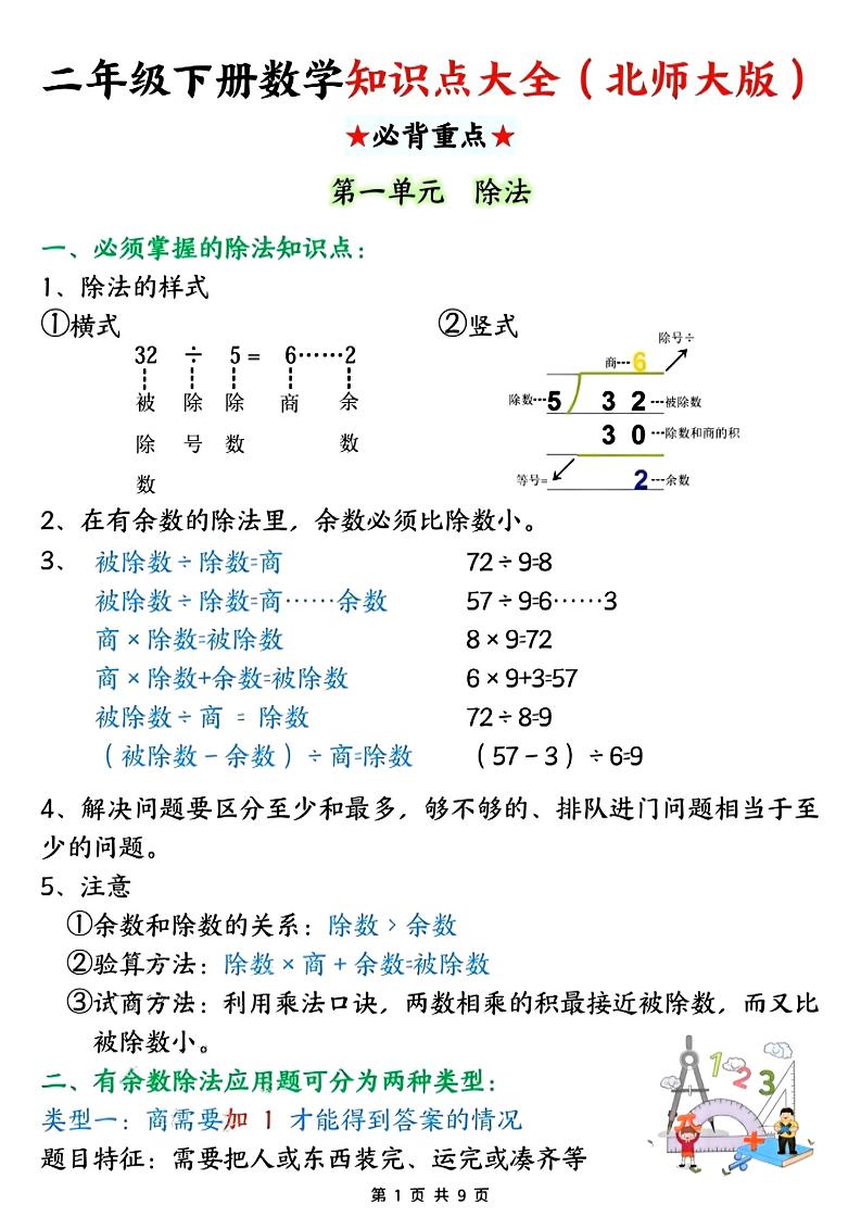 二年级下数学知识点大全《北师版》-青禾学社
