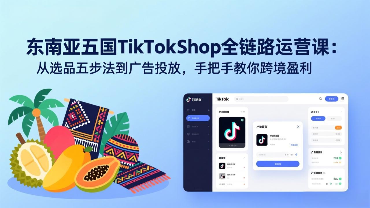 东南亚五国TikTok Shop全链路运营课：从选品五步法到广告投放，手把手教你跨境盈利-青禾学社