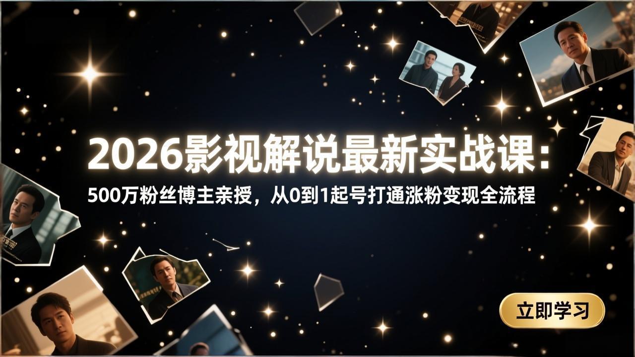 2026影视解说最新实战课：500万粉丝博主亲授，从0到1起号打通涨粉变现全流程-青禾学社
