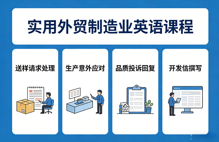 实用外贸制造业英语课程，教你专业处理送样请求、应对生产意外、回复品质投诉、撰写开发信等-青禾学社